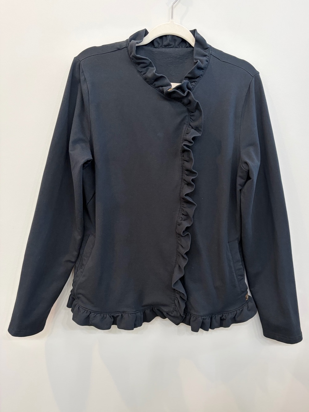 Matilda Jane All Is Calm Jacket Women's L Black Ruffle Boho Preppy Artsy EUC
